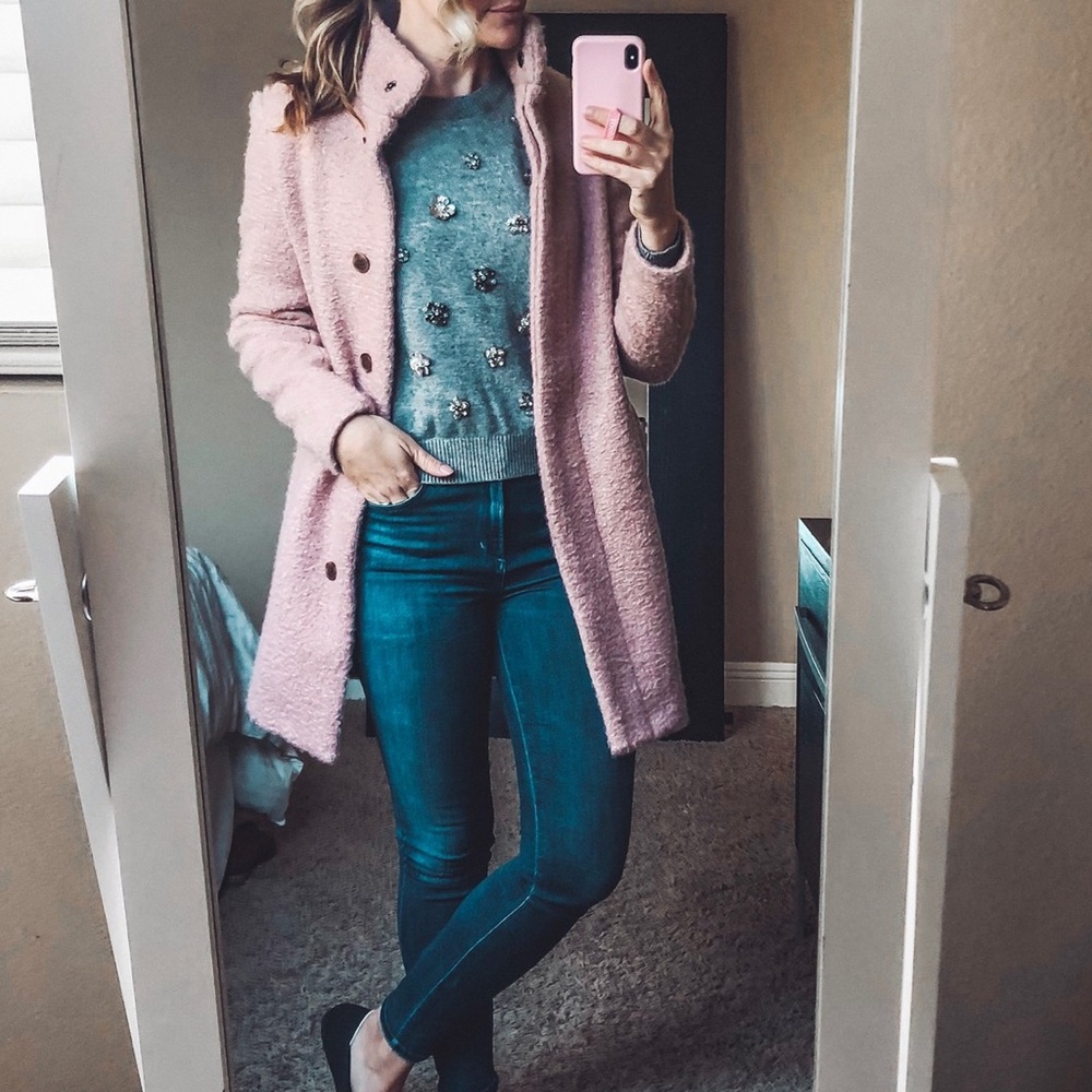 Old Navy Black Mock Neck Boucle Coat